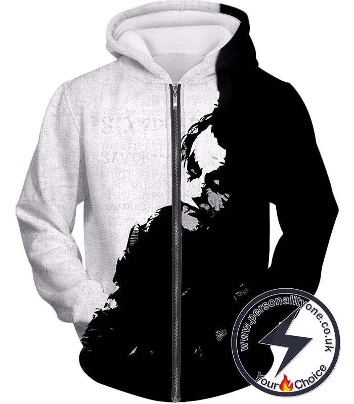 Ultimate Psychotic Villain The Joker Amazing Black and White Zip Up Hoodie